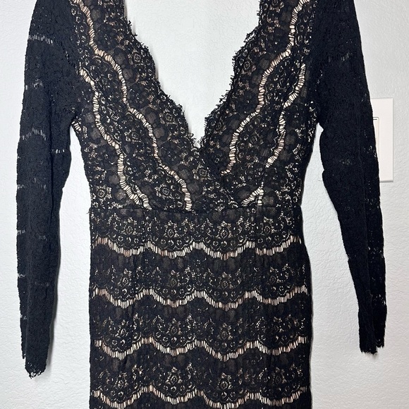 Sexy Black Lace‎ Deep V Neck Party Chic Mini Dress Sz M - Picture 2 of 9